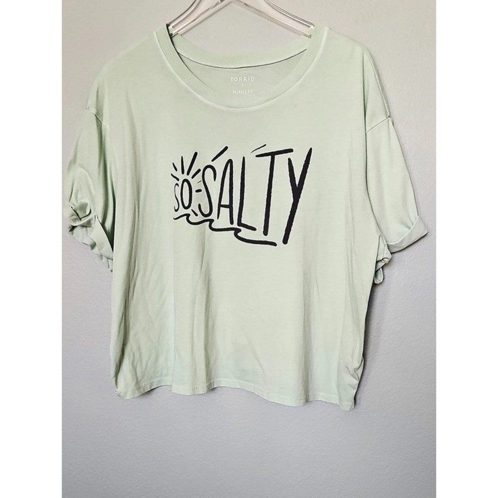 Torrid So Salty Graphic Tee Relaxed Fit Beach Boho Mint Green Size 1 (1X)